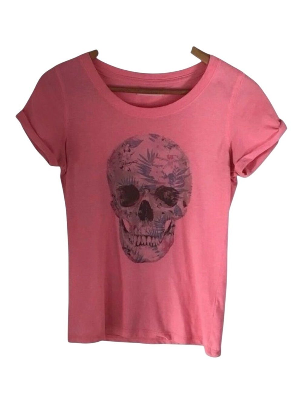Creepy Ardene Floral Skull Head Vintage Pink Cute Short Sleeves T-shirt.